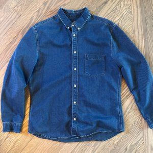 H&M Dark Blue Thick Denim Long Sleeve Button Down | Large | Great Condition